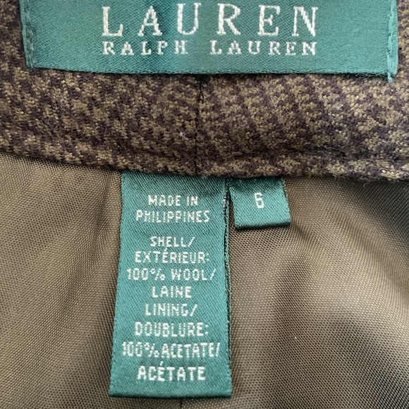 Lauren Ralph Lauren wool trousers pockets, pleats, cuffs army green plaid size 6 - Picture 2 of 6